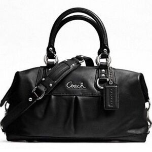 Coach Ashley Black Leather Satchel Bag with Silver Accents